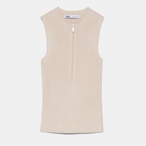 Zara Women's Cream Sleeveless Ribbed Knit Top